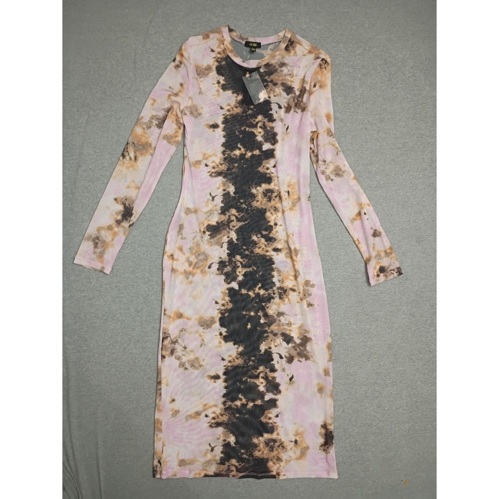 AFRM x Nordstrom Pink Tie Dye Mesh Long Sleeve Midi Dress Lg Fairy Goblin Fest